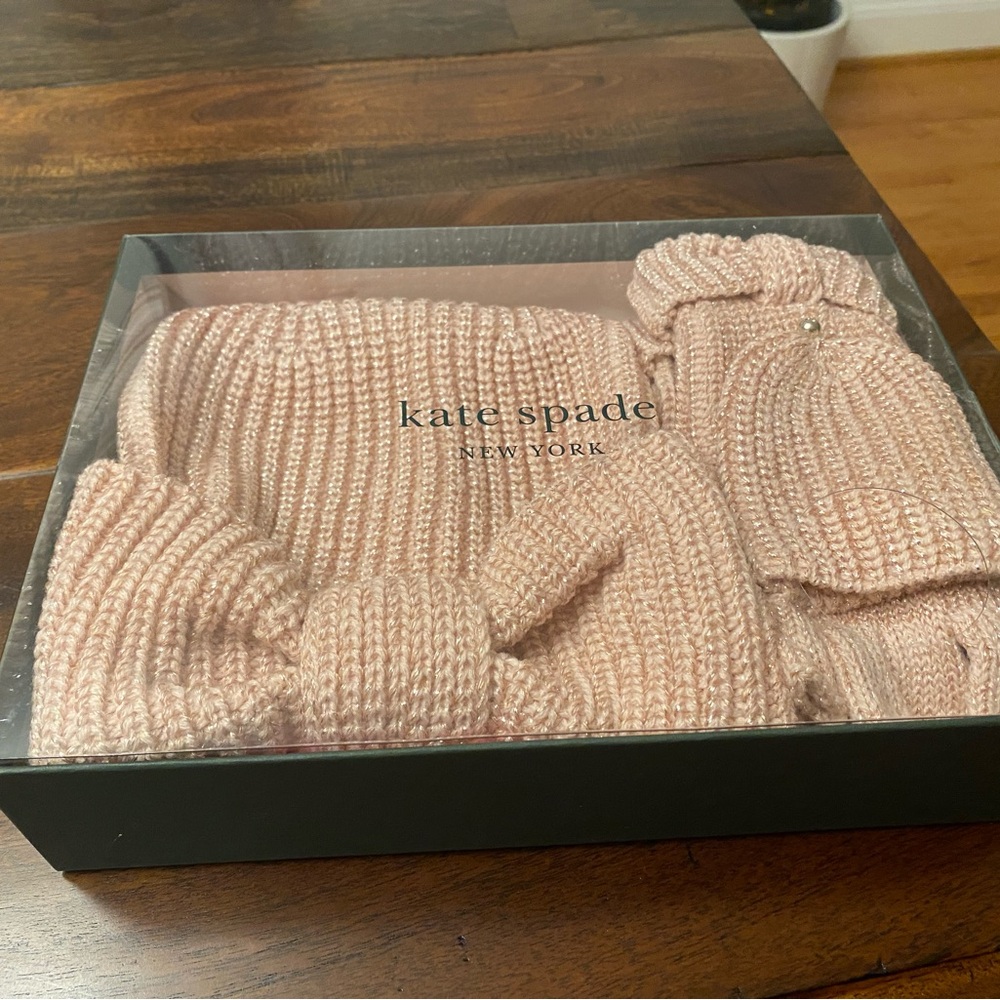 Kate Spade Pink Knit Hat and Mittens Set - Picture 2 of 10